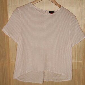 Vince Camuto Womens Linen Pink White Striped Short Sleeve Top Large